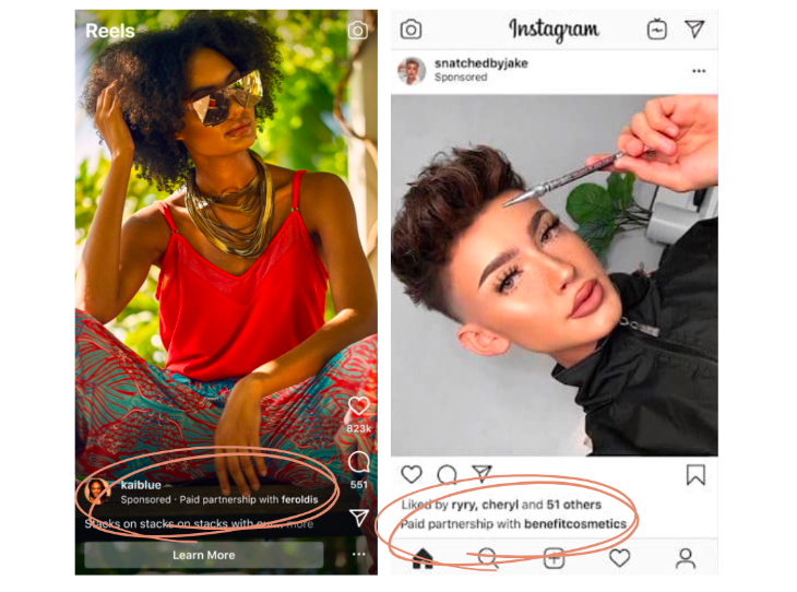 Screenshot of two sponsored ad formats from Instagram / Meta.