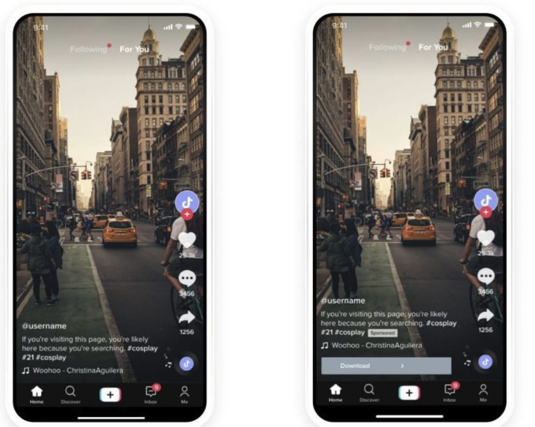 Screenshots of two TikTok ad formats