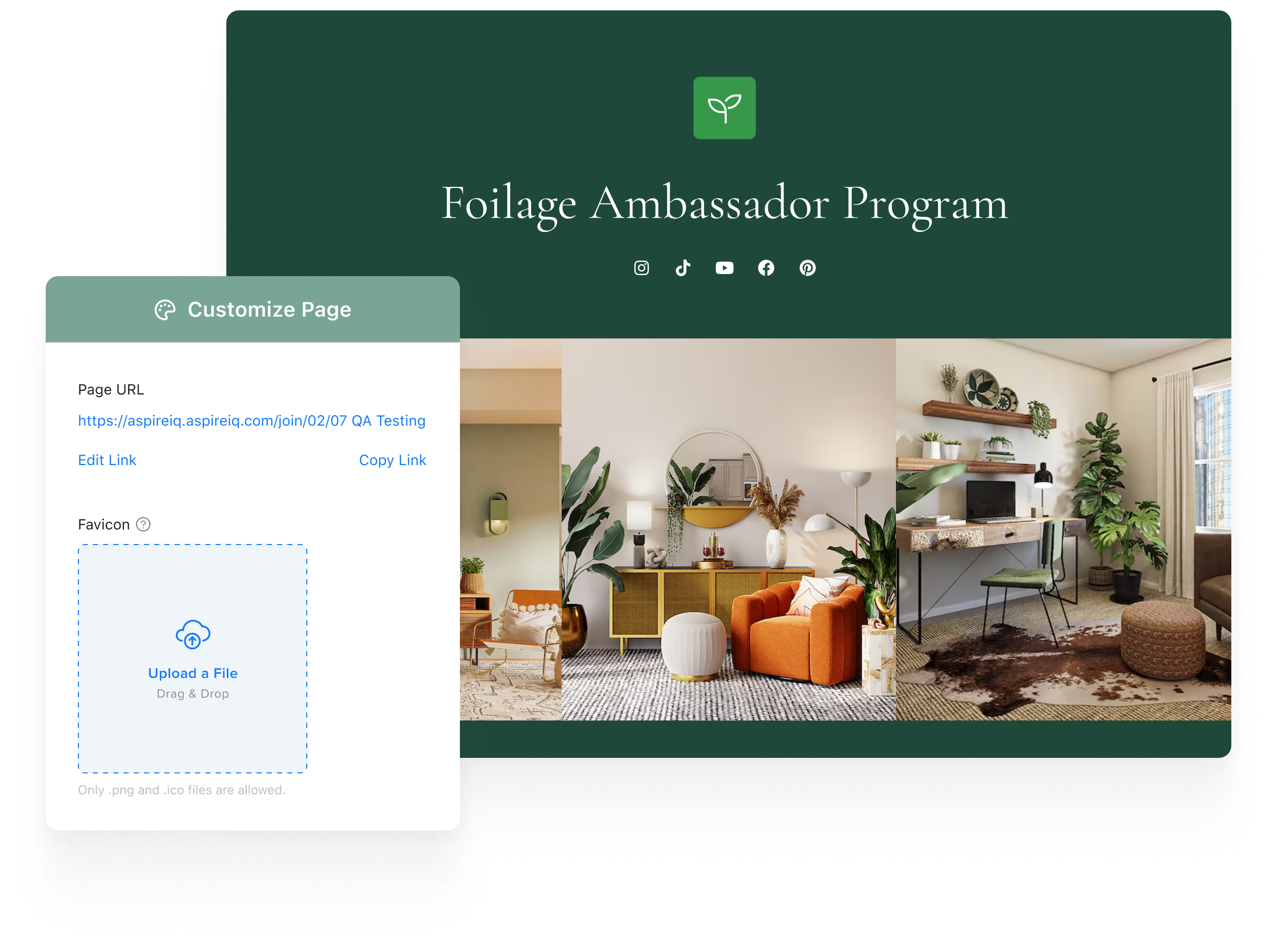 Create custom landing pages for your brand campaigns on Aspire