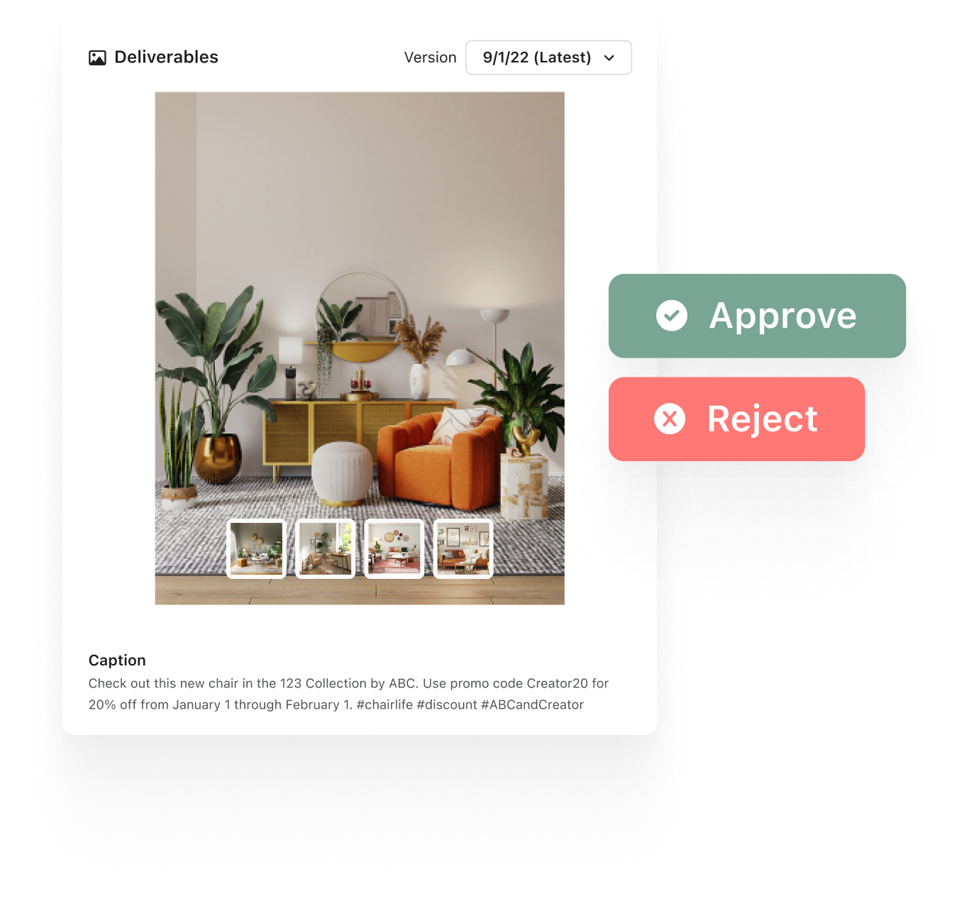Aspire's content review allowing a team to approve or reject a piece of content