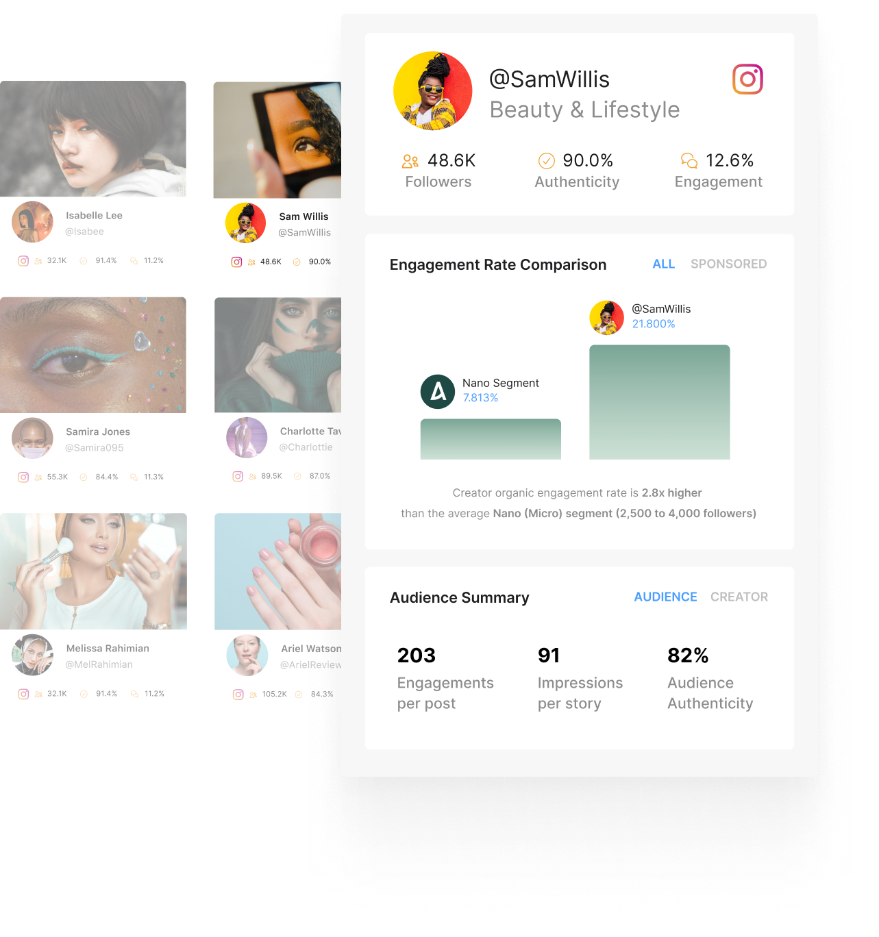 Reviewing creator statistics with Aspire's creator search feature