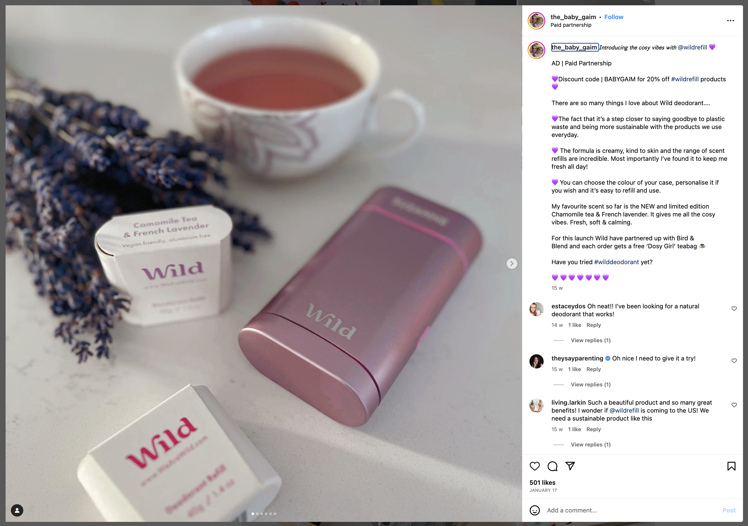 Natural deodorant shown with ingredients of new scent