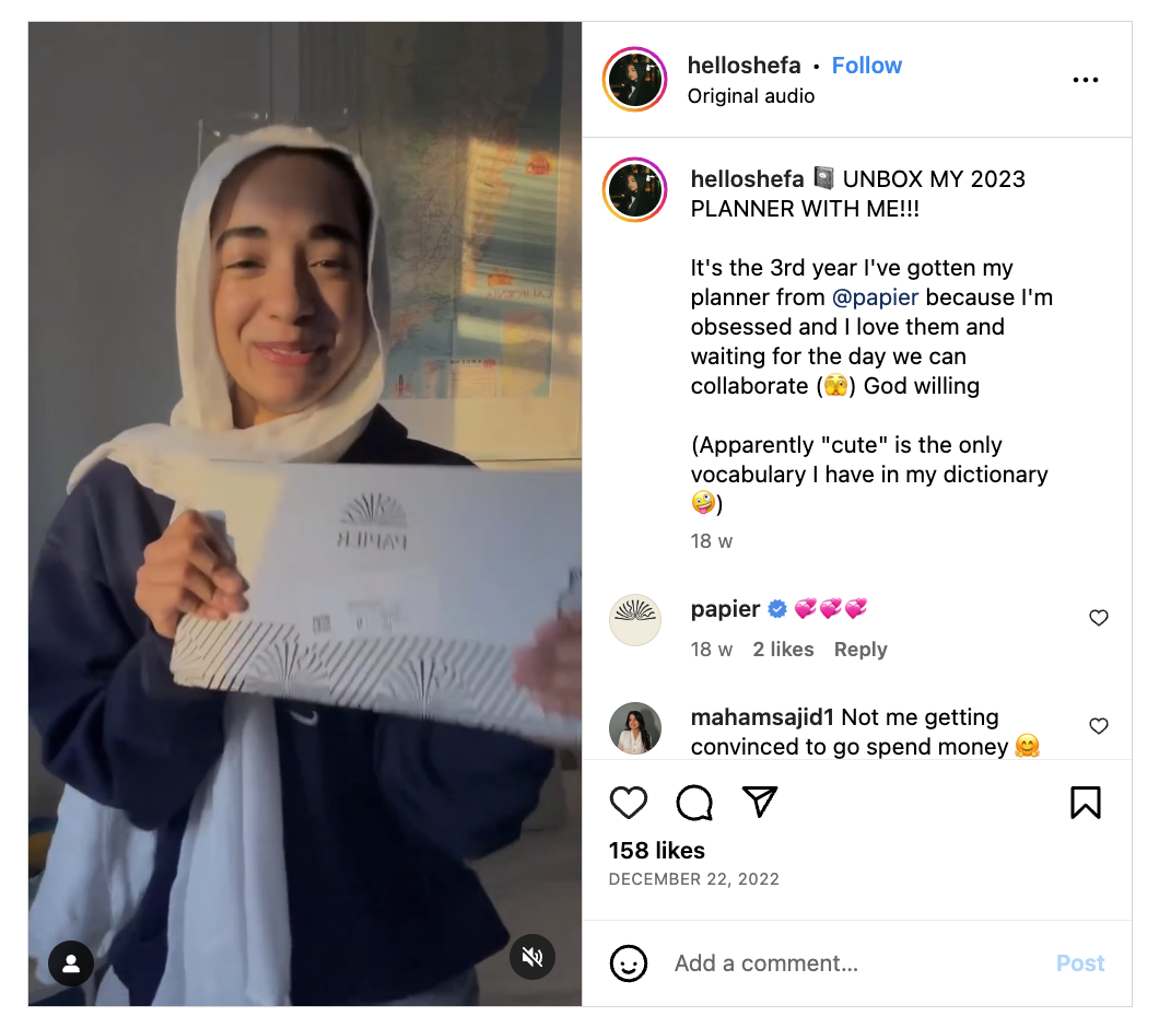 Influencer unboxes planner