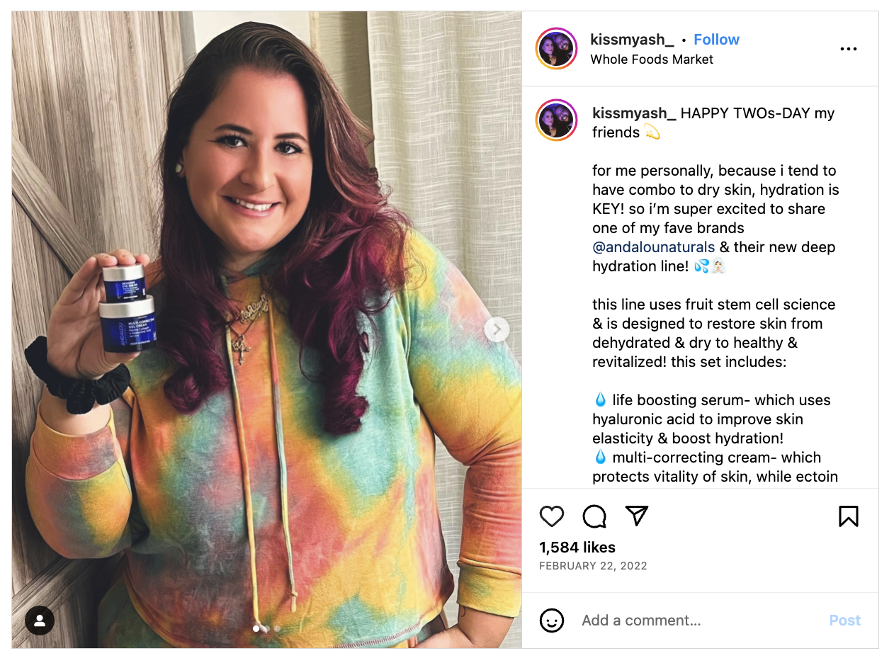 Influencer shows skincare products