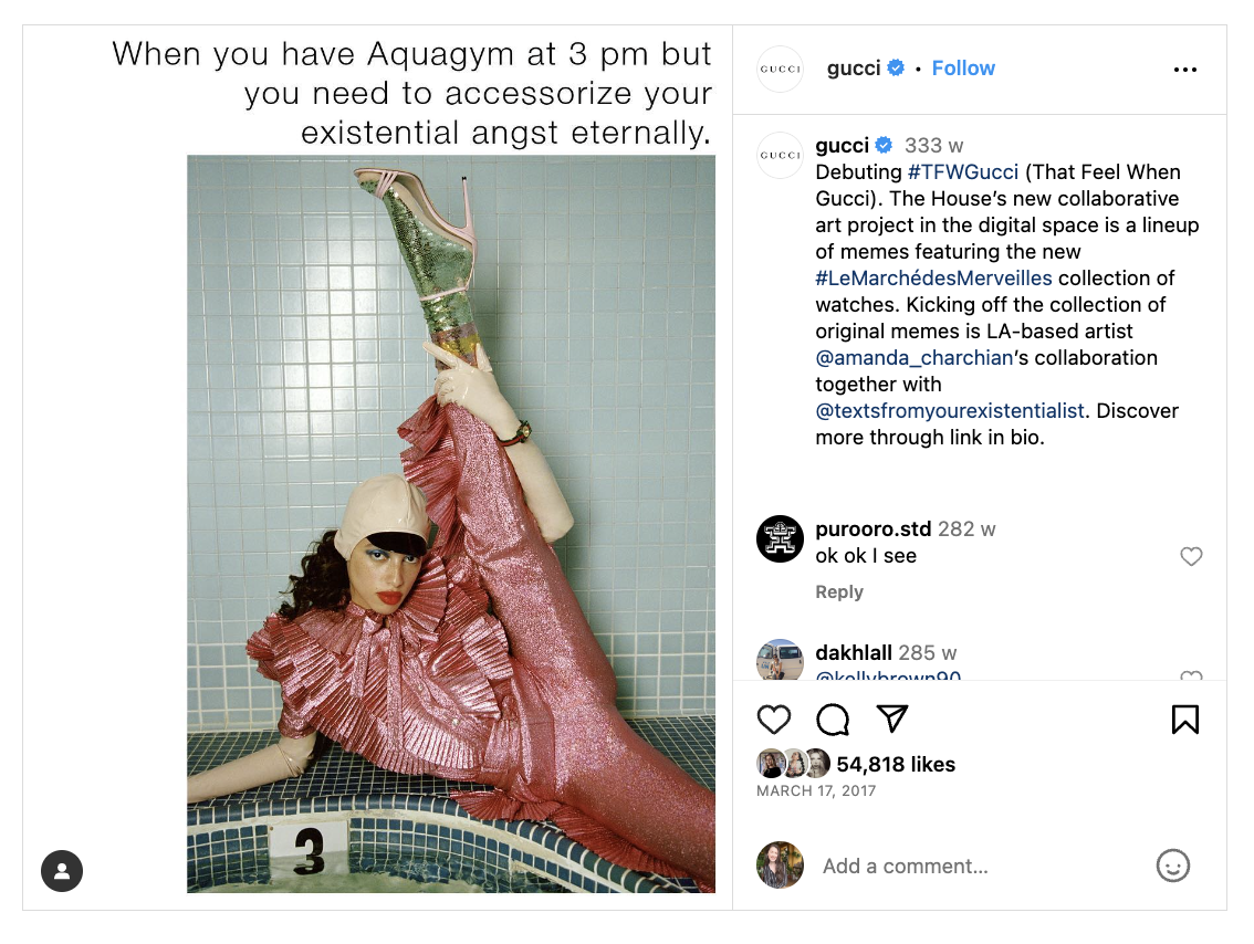 Screenshot of Gucci Instagram post